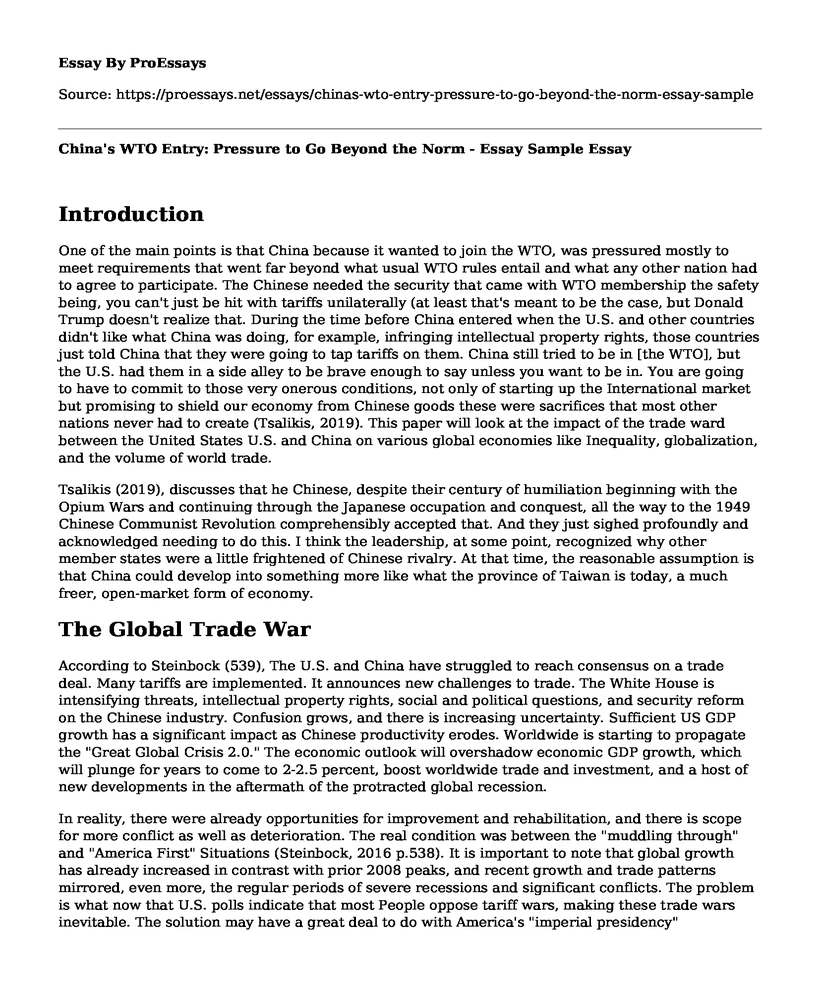 China's WTO Entry: Pressure to Go Beyond the Norm - Essay Sample
