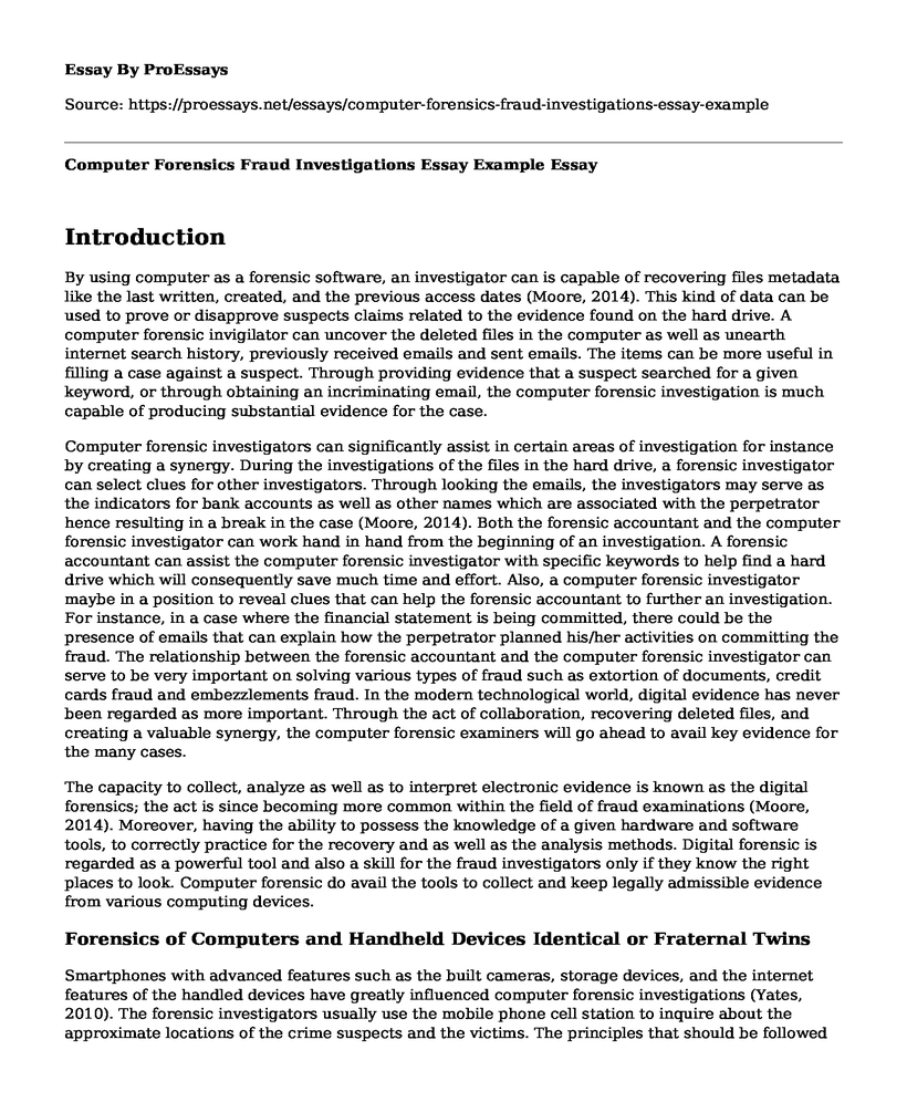 Computer Forensics Fraud Investigations Essay Example