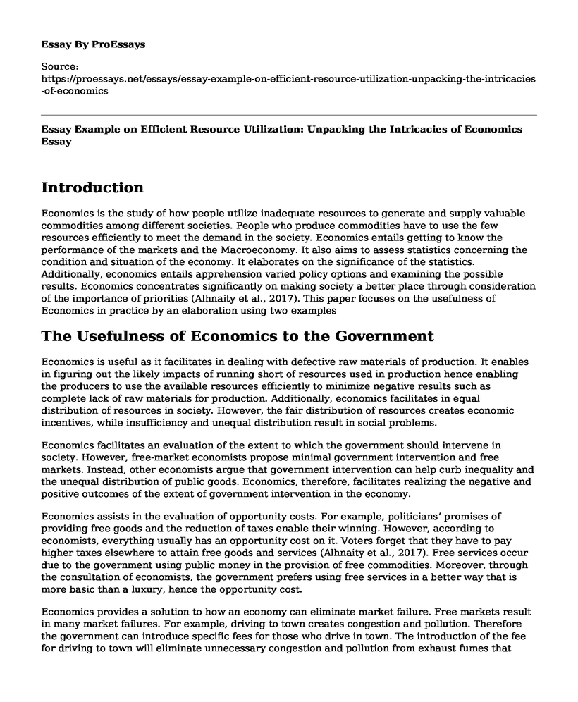 Essay Example on Efficient Resource Utilization: Unpacking the Intricacies of Economics