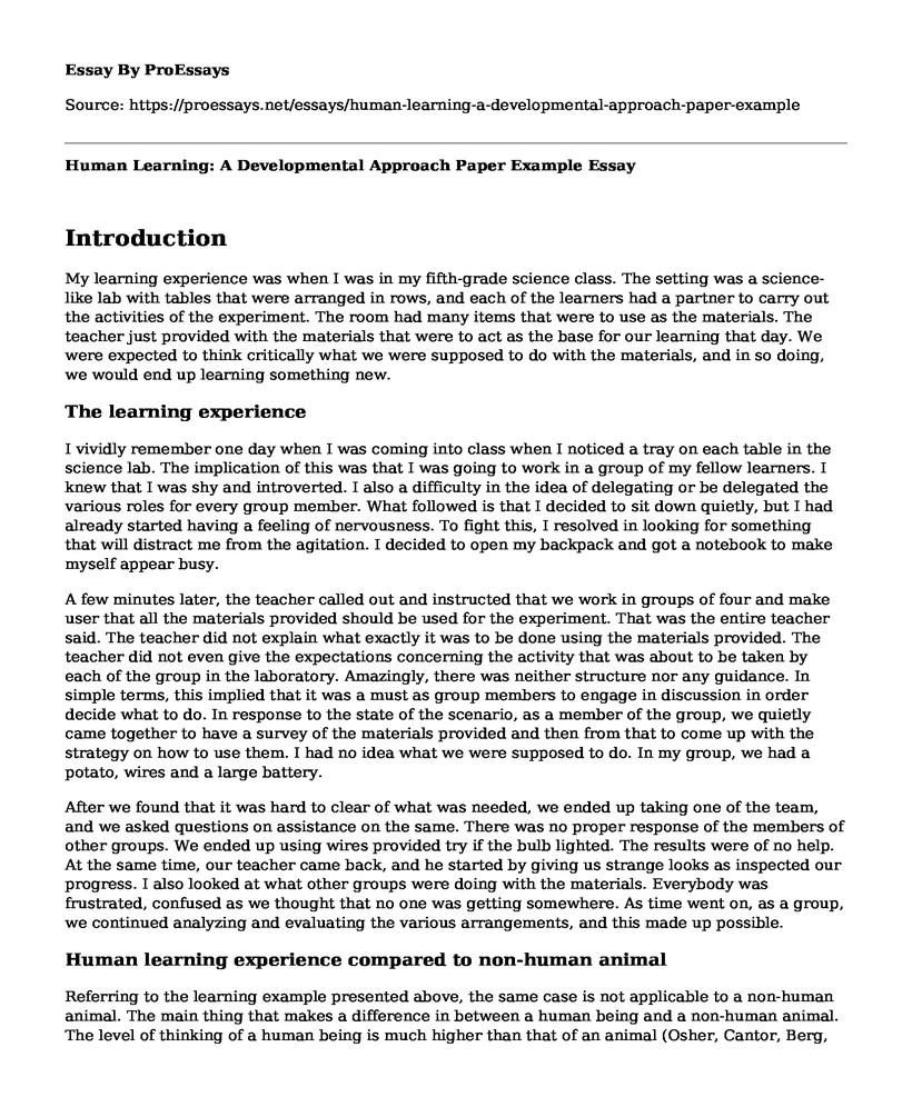 Human Learning: A Developmental Approach Paper Example