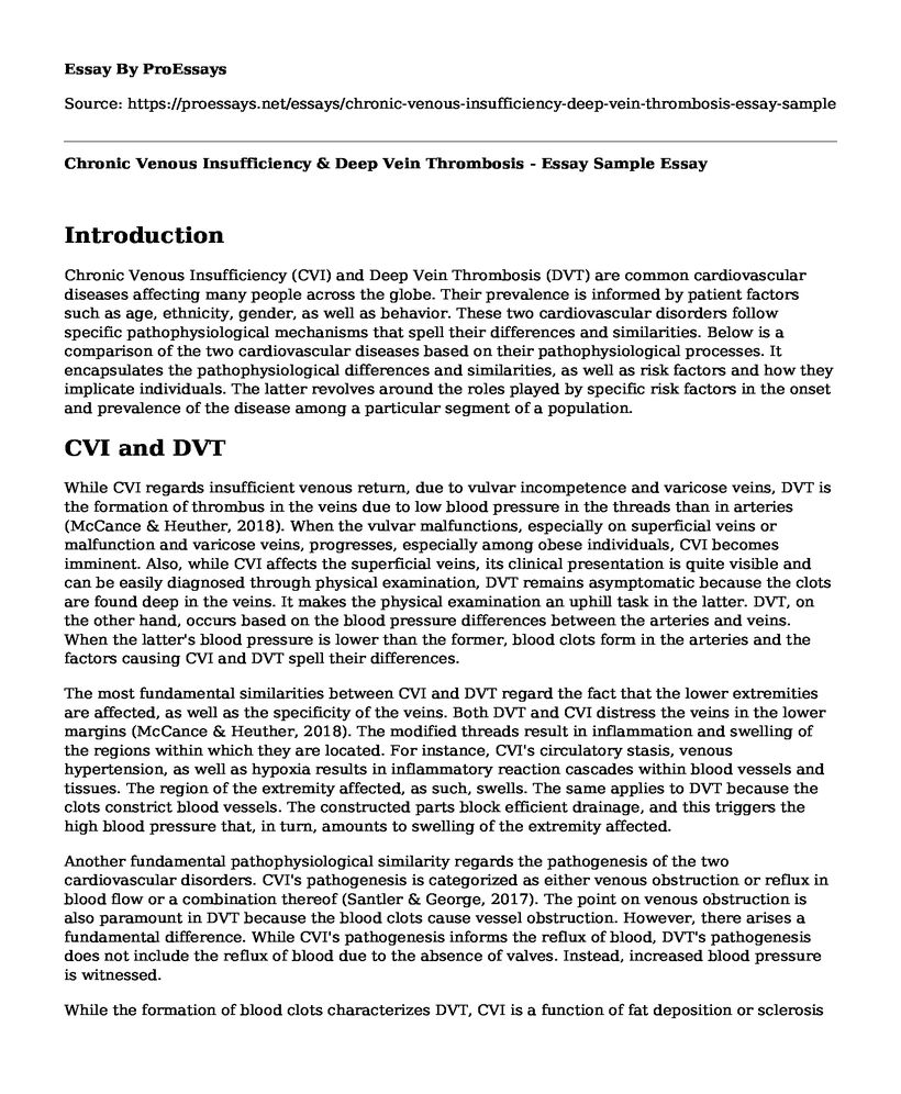 Chronic Venous Insufficiency & Deep Vein Thrombosis - Essay Sample