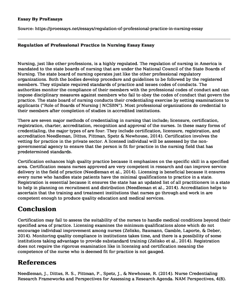 Regulation of Professional Practice in Nursing Essay