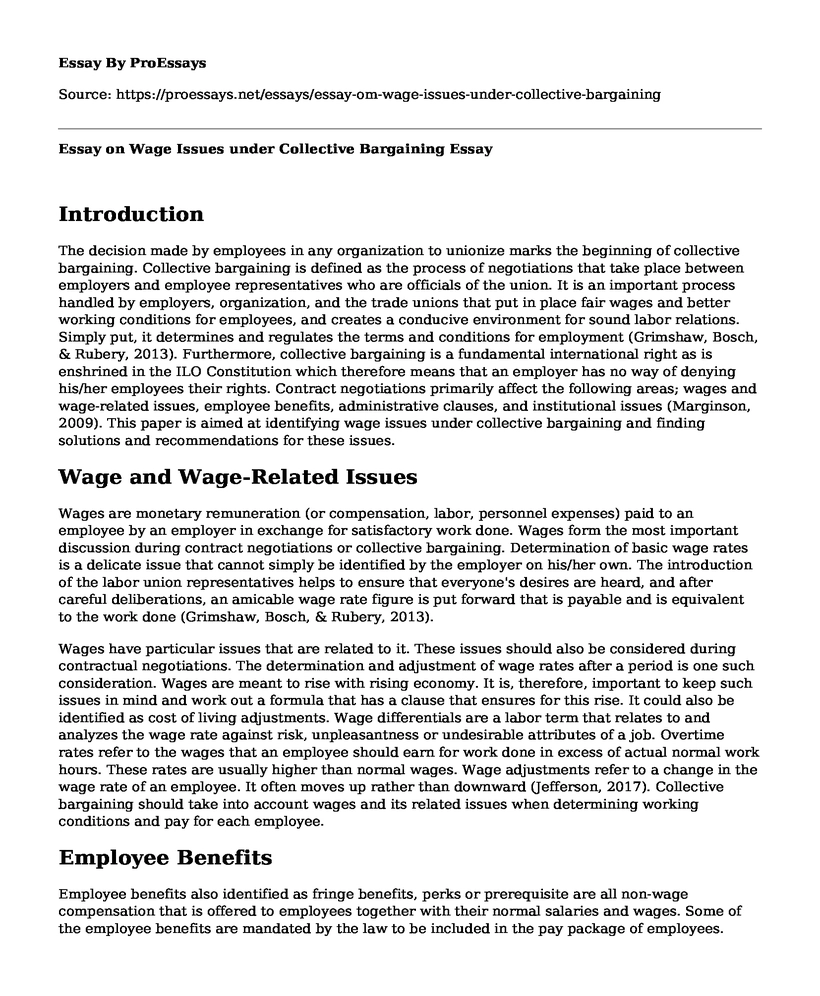 Essay on Wage Issues under Collective Bargaining