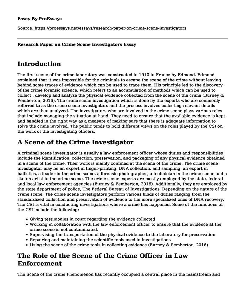 Research Paper on Crime Scene Investigators