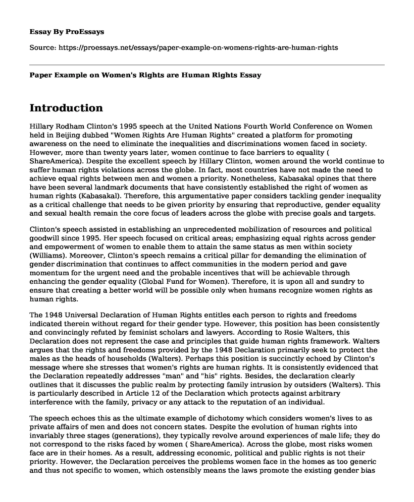 Paper Example on Women's Rights are Human Rights