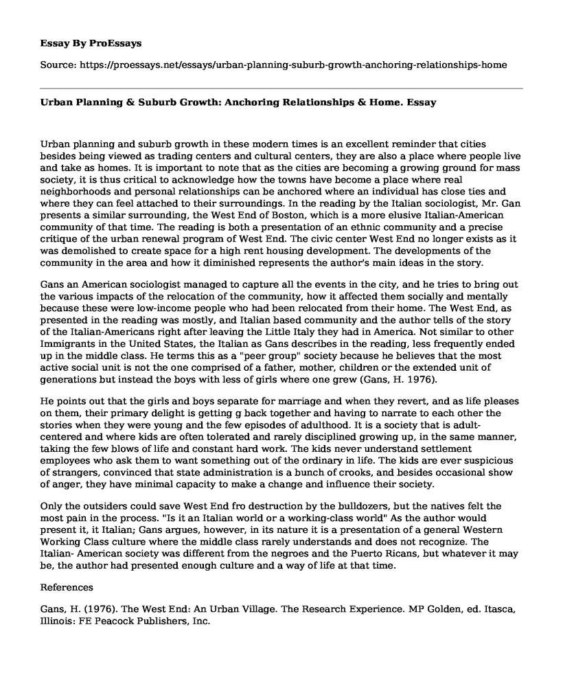 Urban Planning & Suburb Growth: Anchoring Relationships & Home.