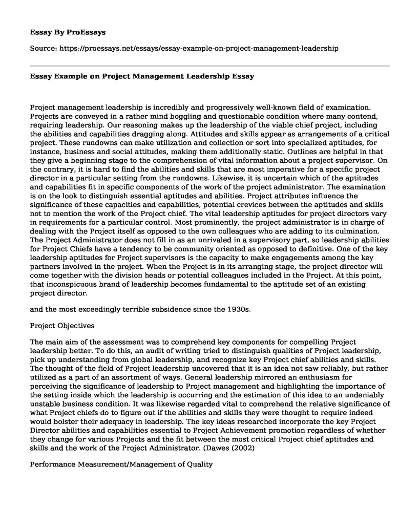 Essay Example on Project Management Leadership