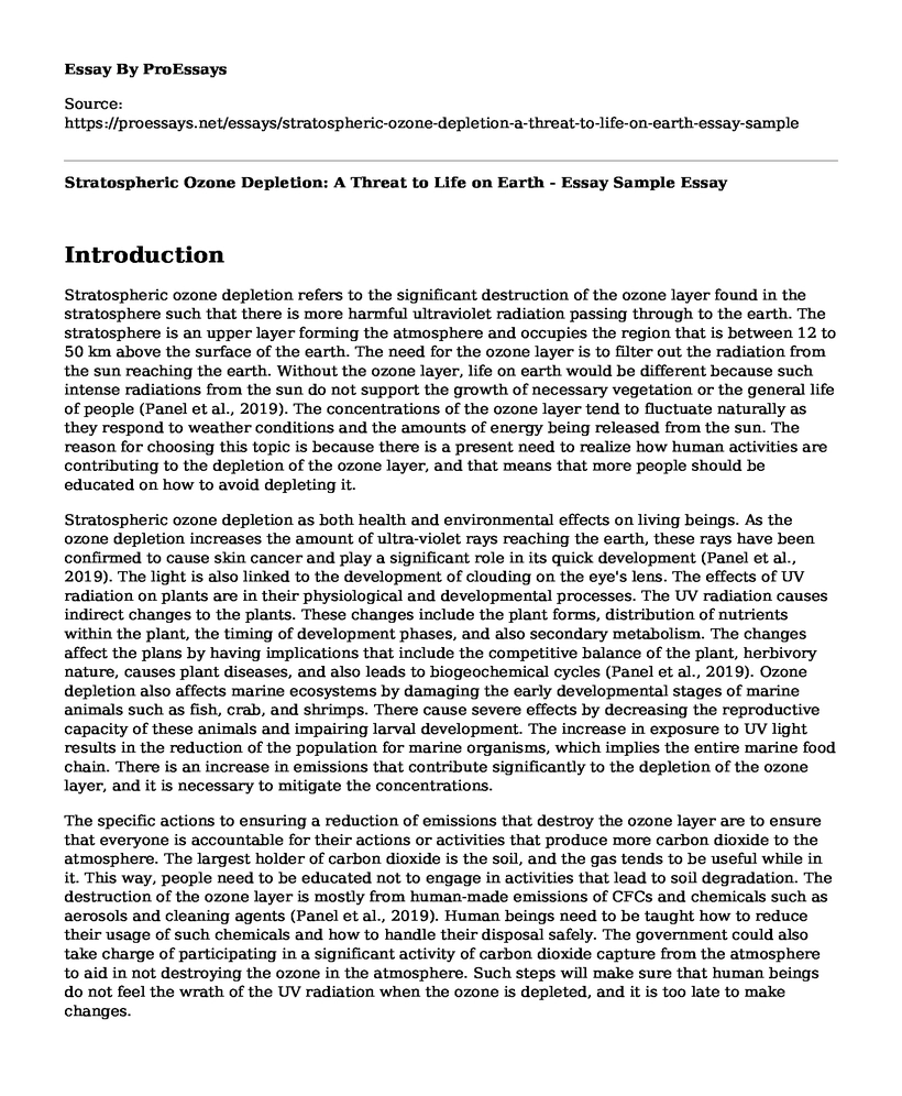 Stratospheric Ozone Depletion: A Threat to Life on Earth - Essay Sample