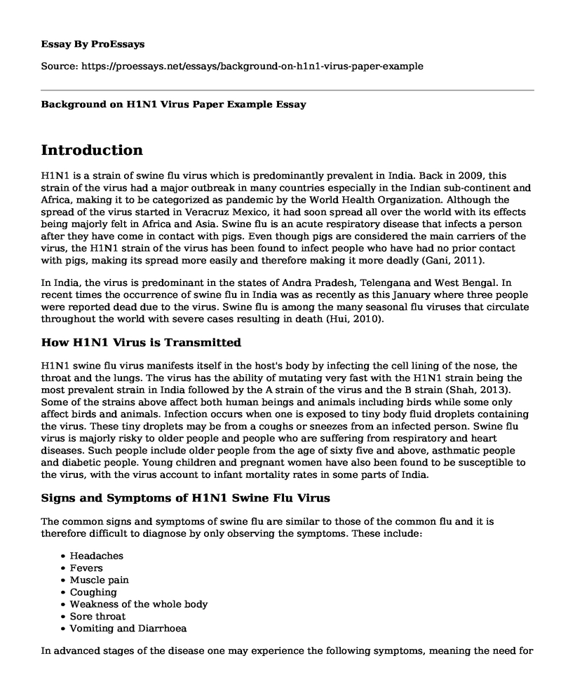 Background on H1N1 Virus Paper Example