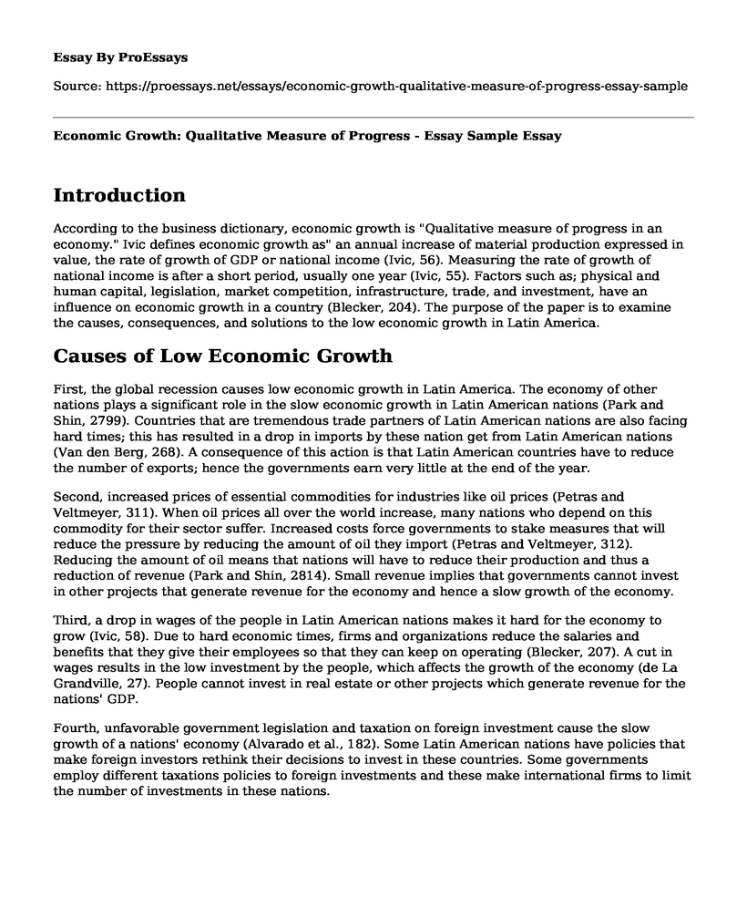 Economic Growth: Qualitative Measure of Progress - Essay Sample