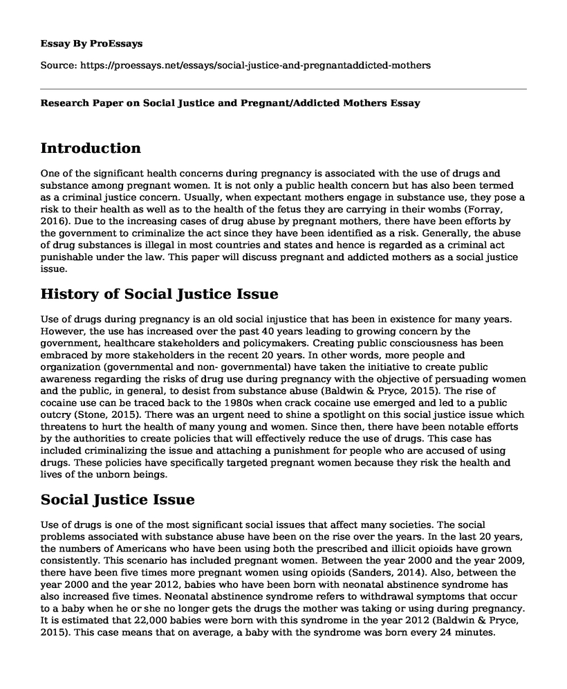 Research Paper on Social Justice and Pregnant/Addicted Mothers