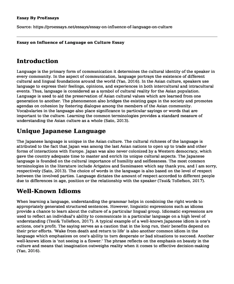 Essay on Influence of Language on Culture