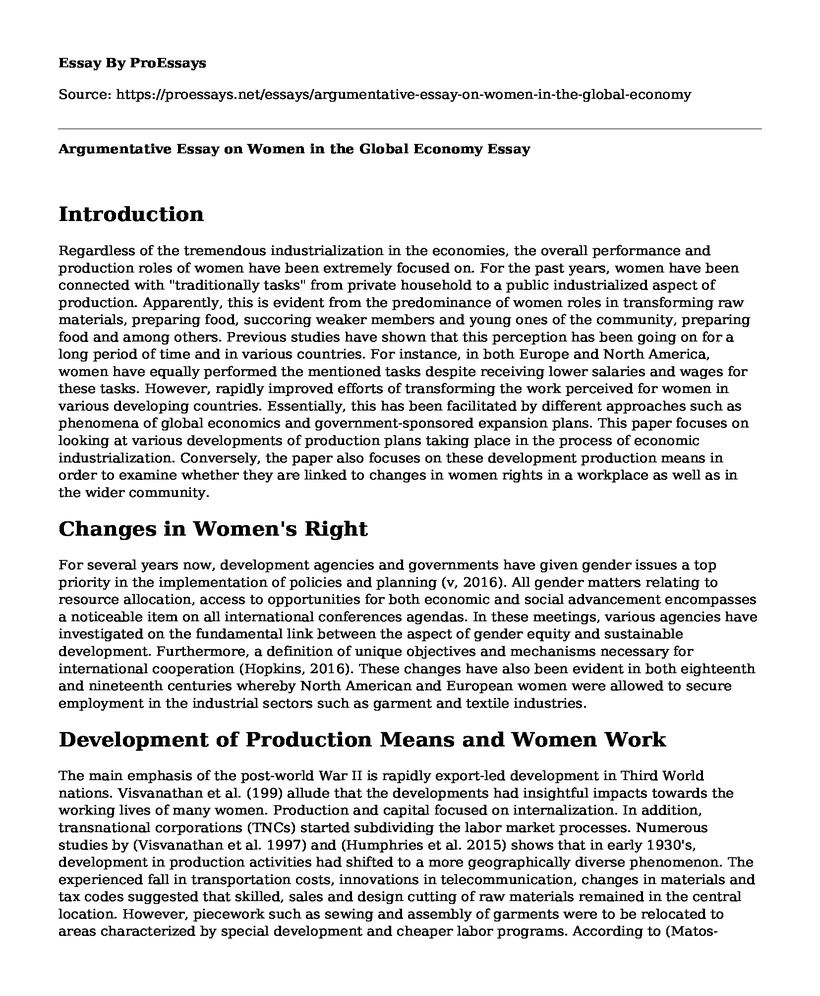 Argumentative Essay on Women in the Global Economy