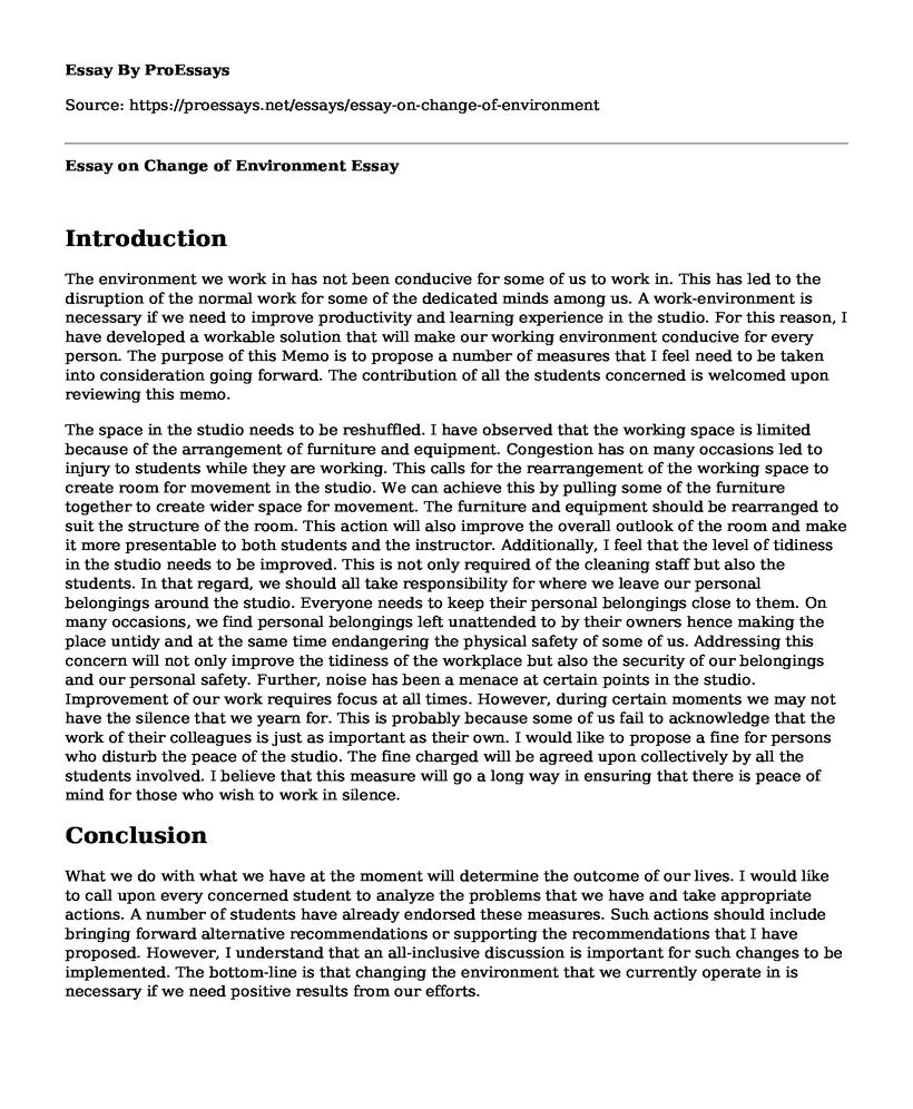 Essay on Change of Environment