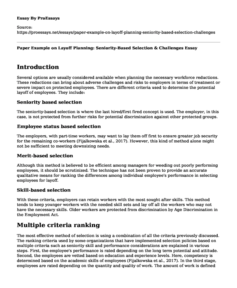 Paper Example on Layoff Planning: Seniority-Based Selection & Challenges