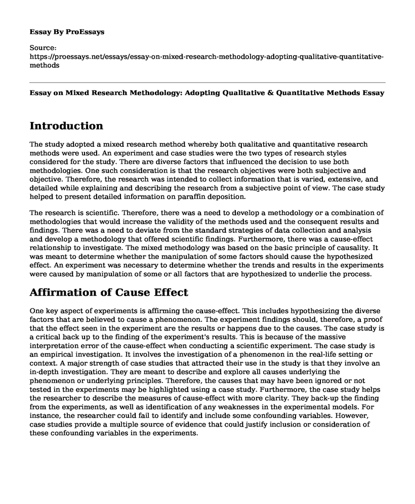 Essay on Mixed Research Methodology: Adopting Qualitative & Quantitative Methods