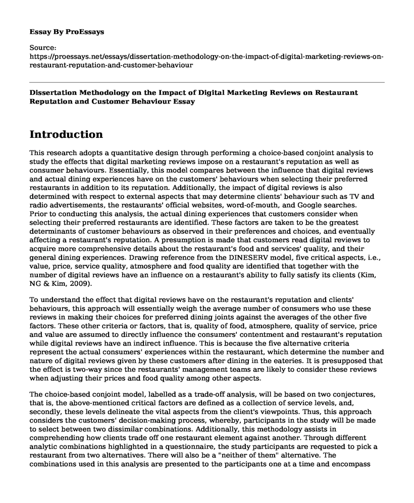 Dissertation Methodology on the Impact of Digital Marketing Reviews on Restaurant Reputation and Customer Behaviour