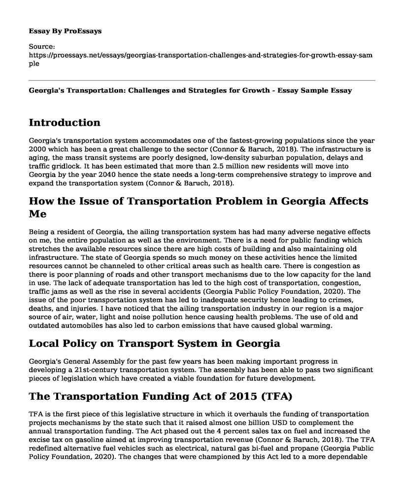 Georgia's Transportation: Challenges and Strategies for Growth - Essay Sample