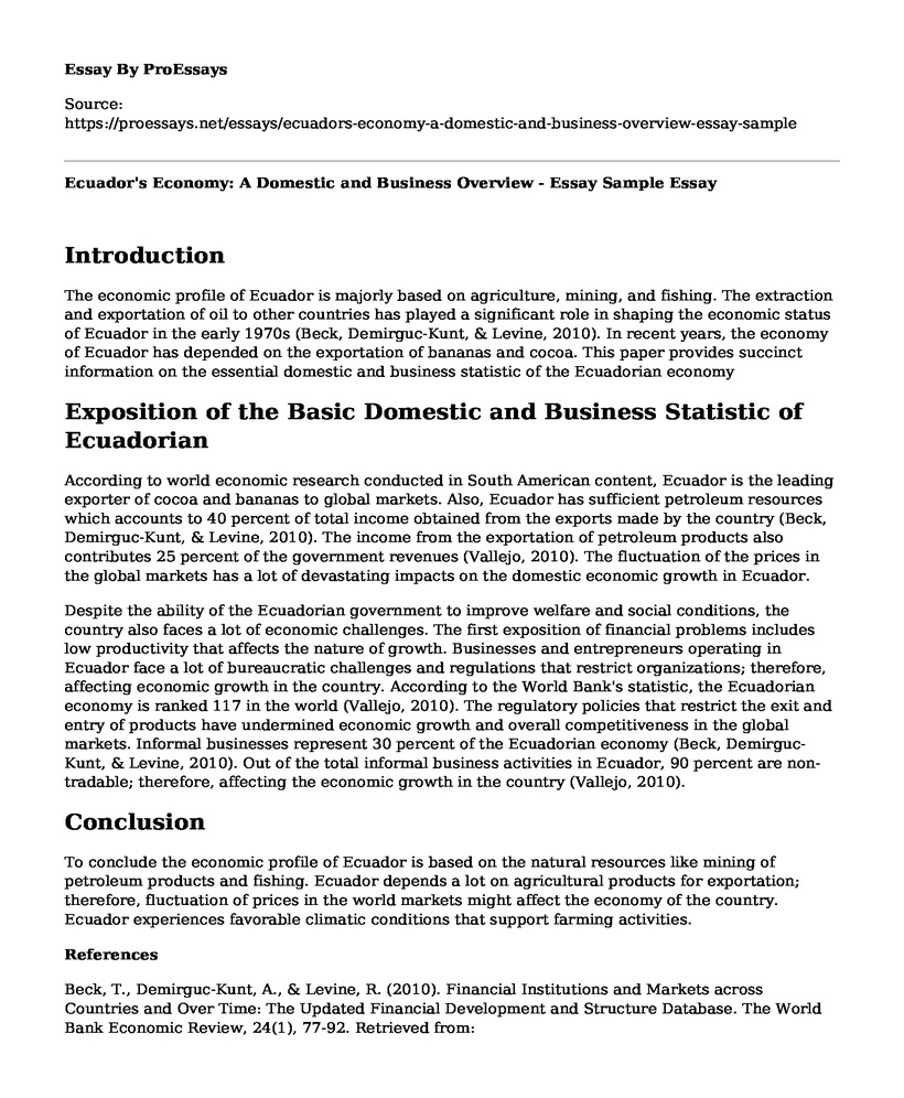 Ecuador's Economy: A Domestic and Business Overview - Essay Sample