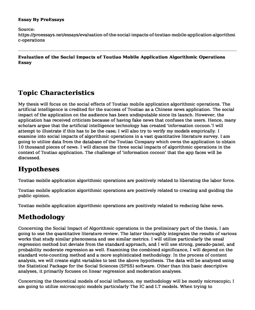 Evaluation of the Social Impacts of Toutiao Mobile Application Algorithmic Operations