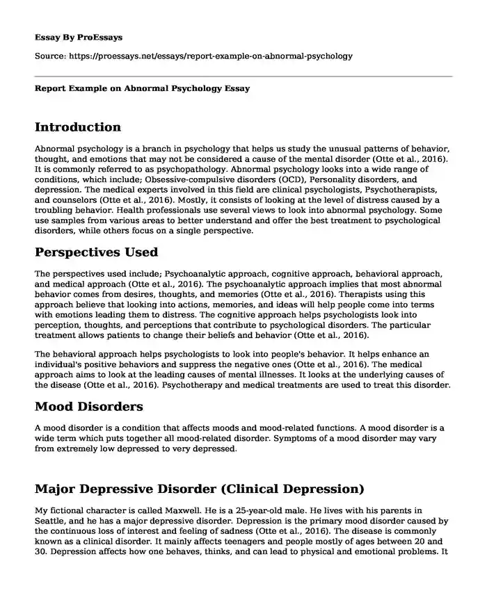 Report Example on Abnormal Psychology