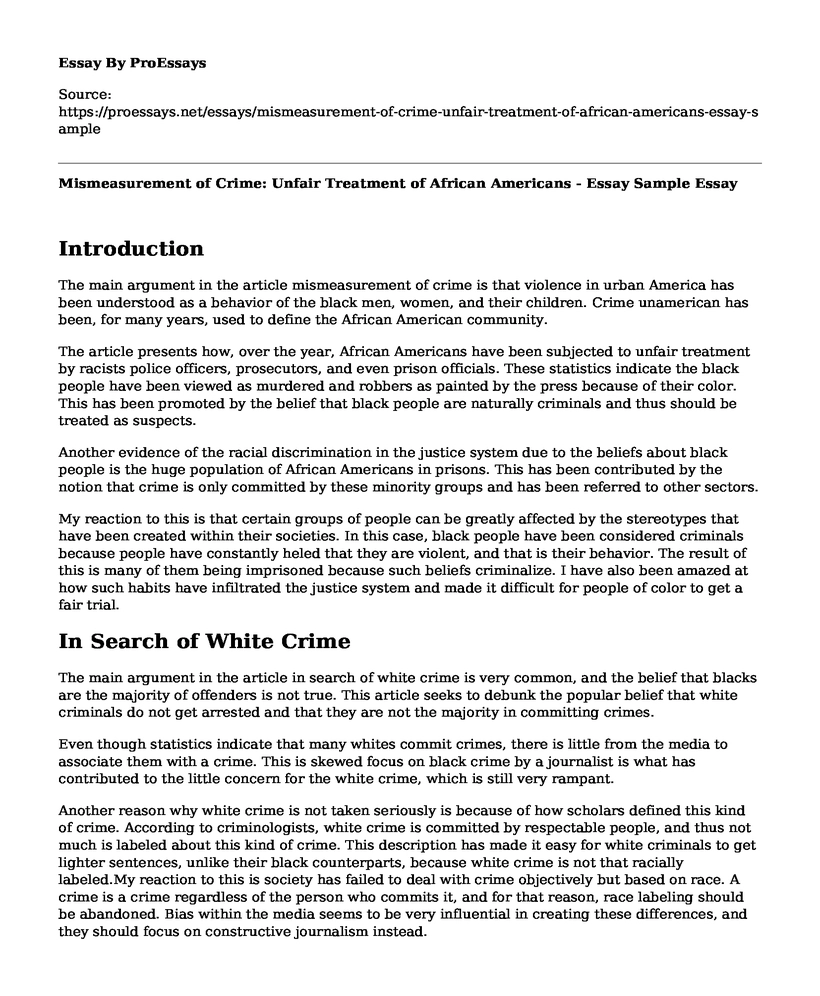 Mismeasurement of Crime: Unfair Treatment of African Americans - Essay Sample