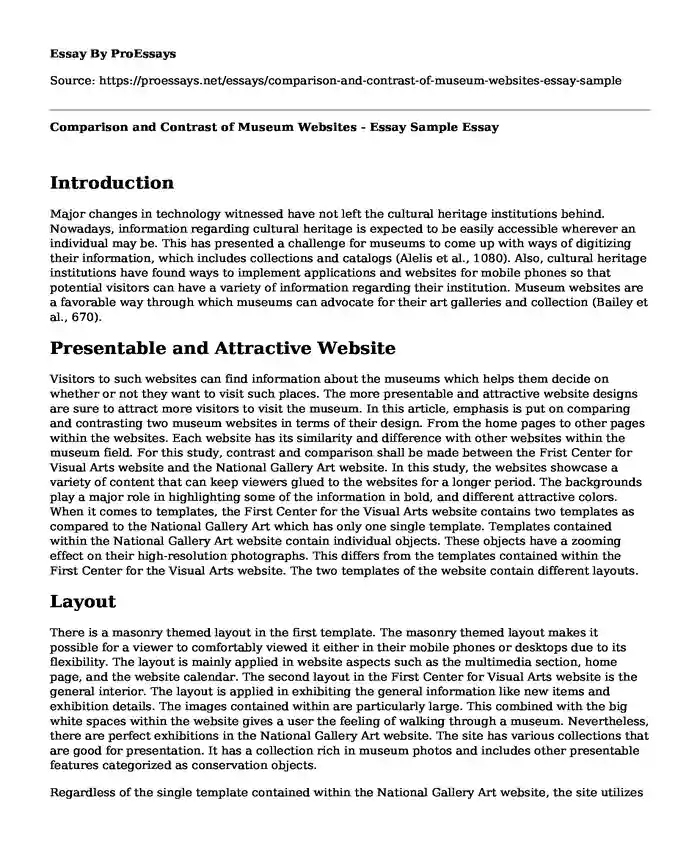 Comparison and Contrast of Museum Websites - Essay Sample