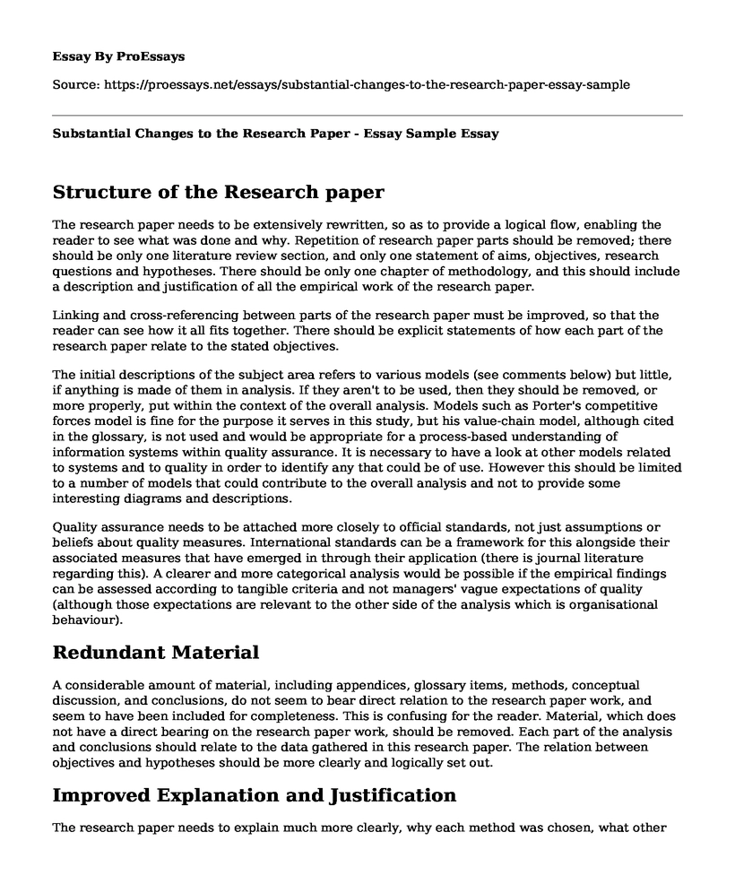Substantial Changes to the Research Paper - Essay Sample