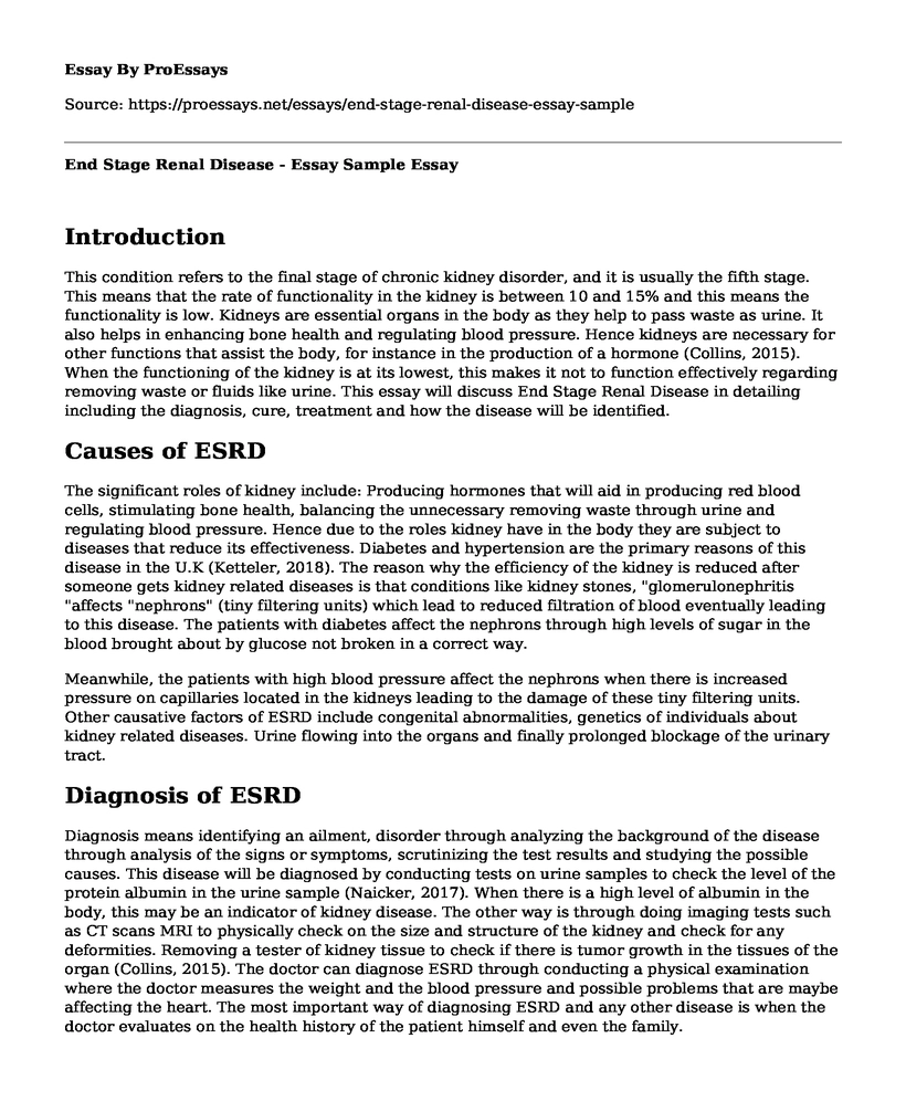 End Stage Renal Disease - Essay Sample