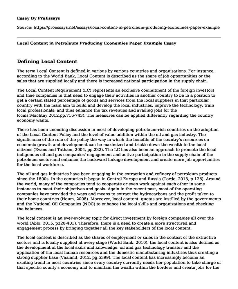 Local Content in Petroleum Producing Economies Paper Example