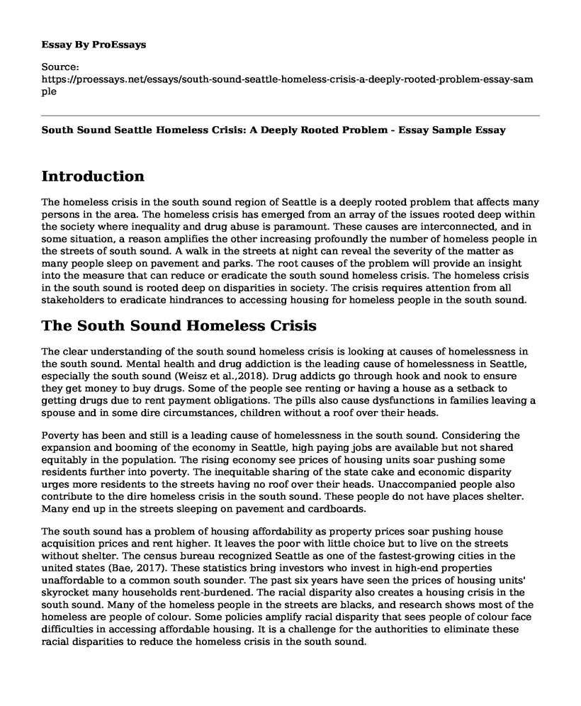 South Sound Seattle Homeless Crisis: A Deeply Rooted Problem - Essay Sample