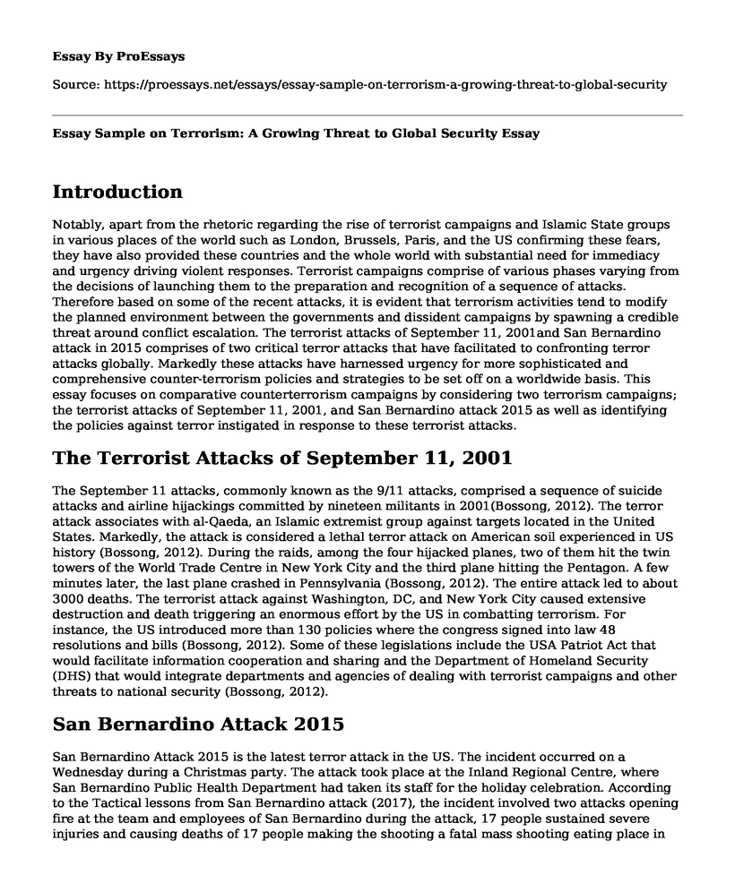 Essay Sample on Terrorism: A Growing Threat to Global Security