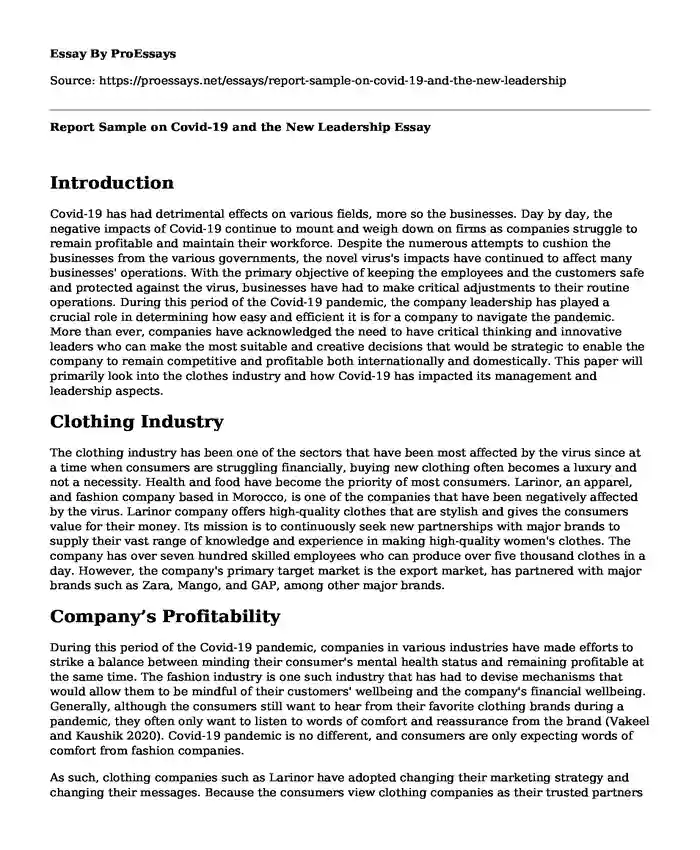 Report Sample on Covid-19 and the New Leadership