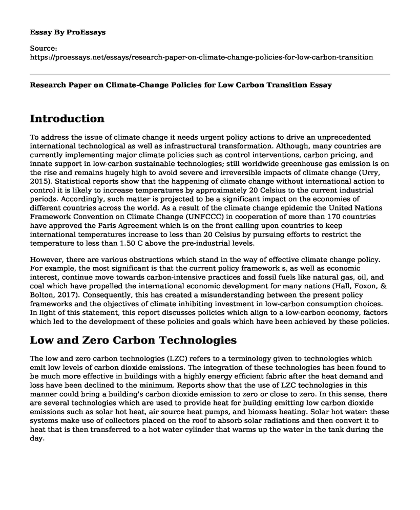 Research Paper on Climate-Change Policies for Low Carbon Transition