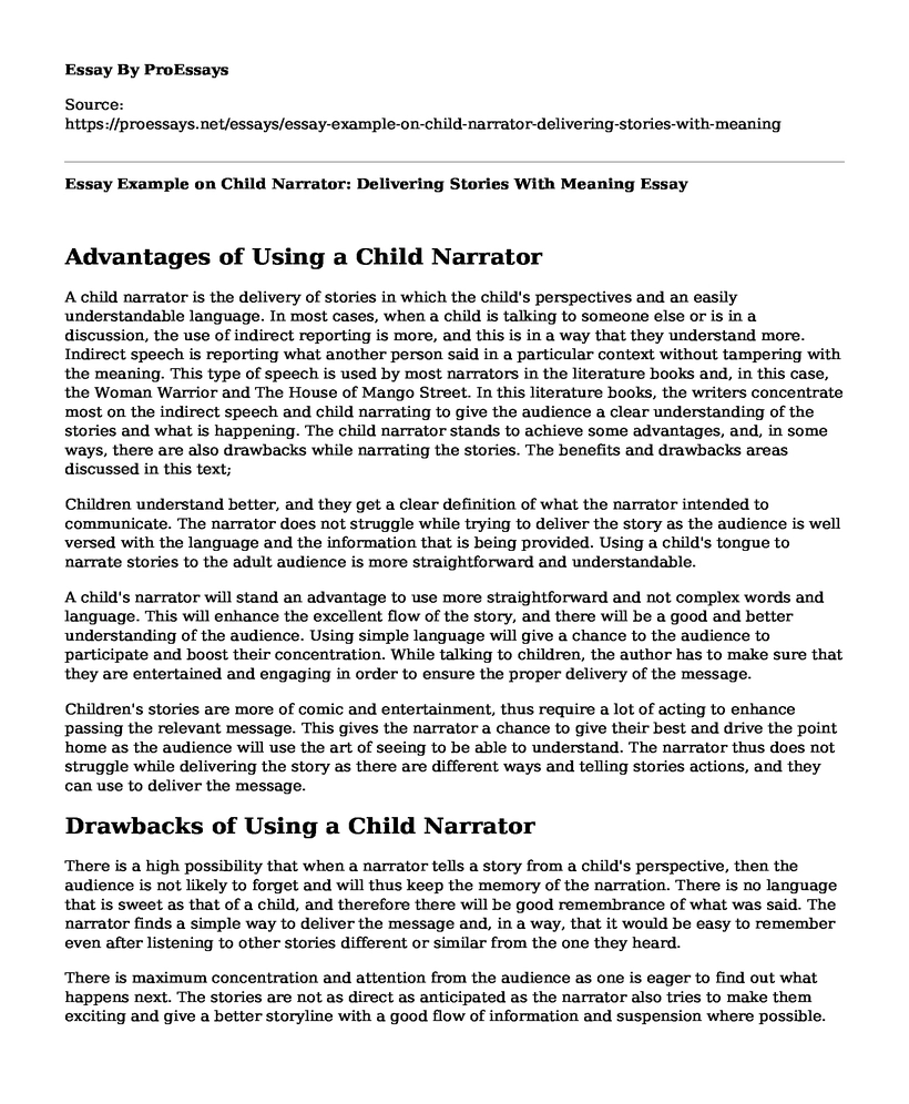 Essay Example on Child Narrator: Delivering Stories With Meaning