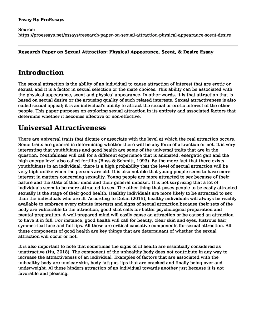 Research Paper on Sexual Attraction: Physical Appearance, Scent, & Desire