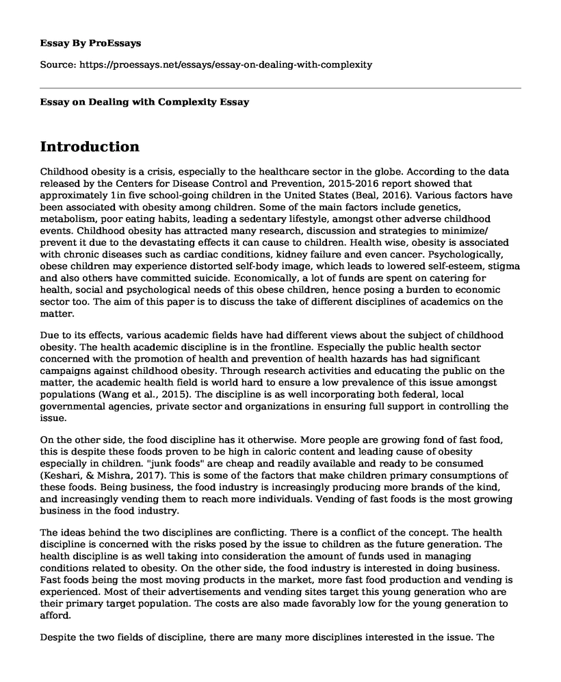 Essay on Dealing with Complexity