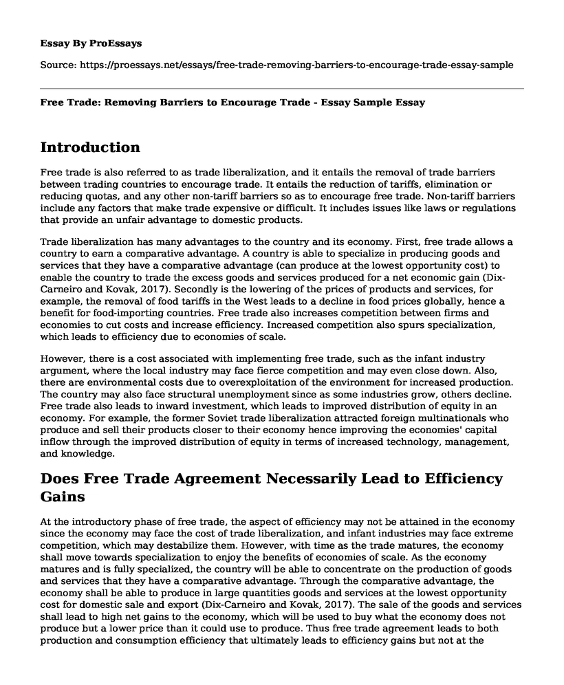 Free Trade: Removing Barriers to Encourage Trade - Essay Sample
