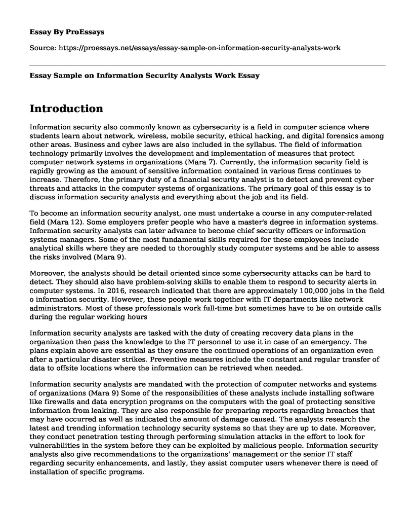 Essay Sample on Information Security Analysts Work