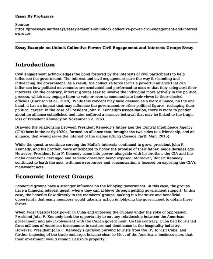 Essay Example on Unlock Collective Power: Civil Engagement and Interests Groups