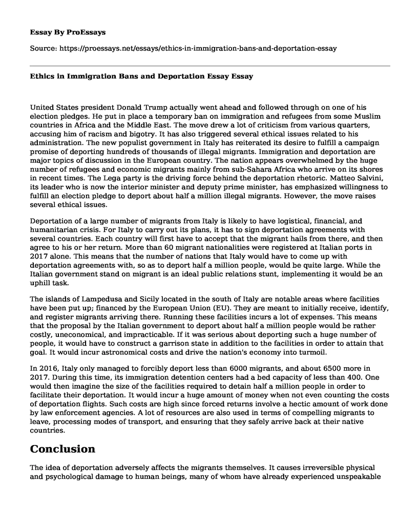 Ethics in Immigration Bans and Deportation Essay