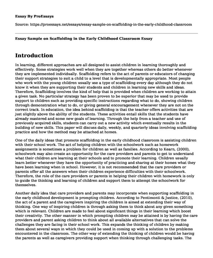 Essay Sample on Scaffolding in the Early Childhood Classroom
