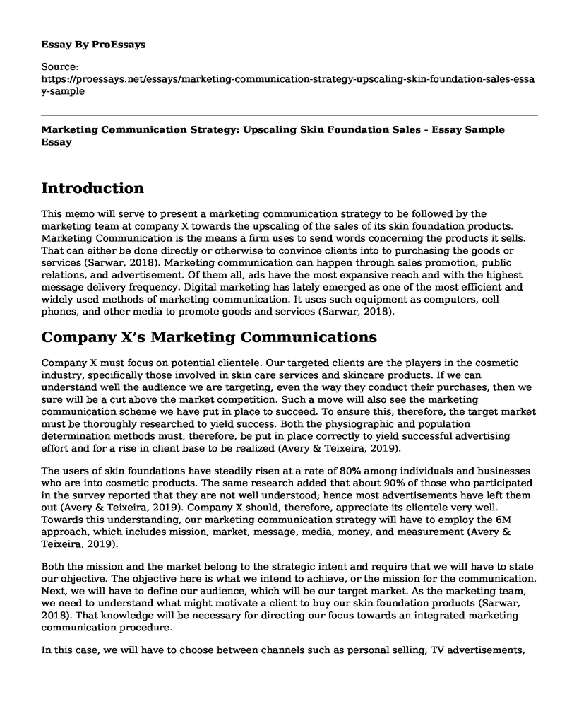 Marketing Communication Strategy: Upscaling Skin Foundation Sales - Essay Sample