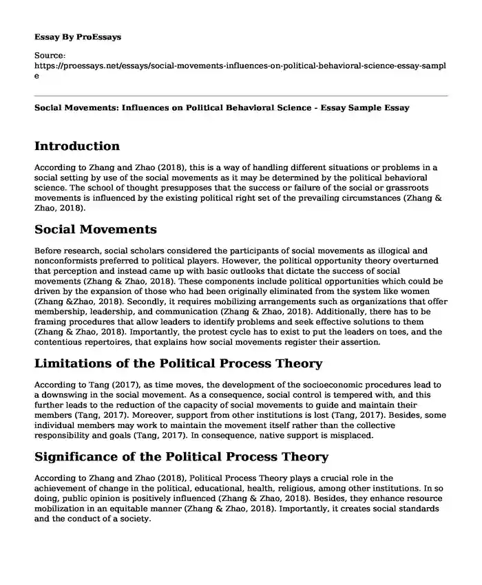 Social Movements: Influences on Political Behavioral Science - Essay Sample