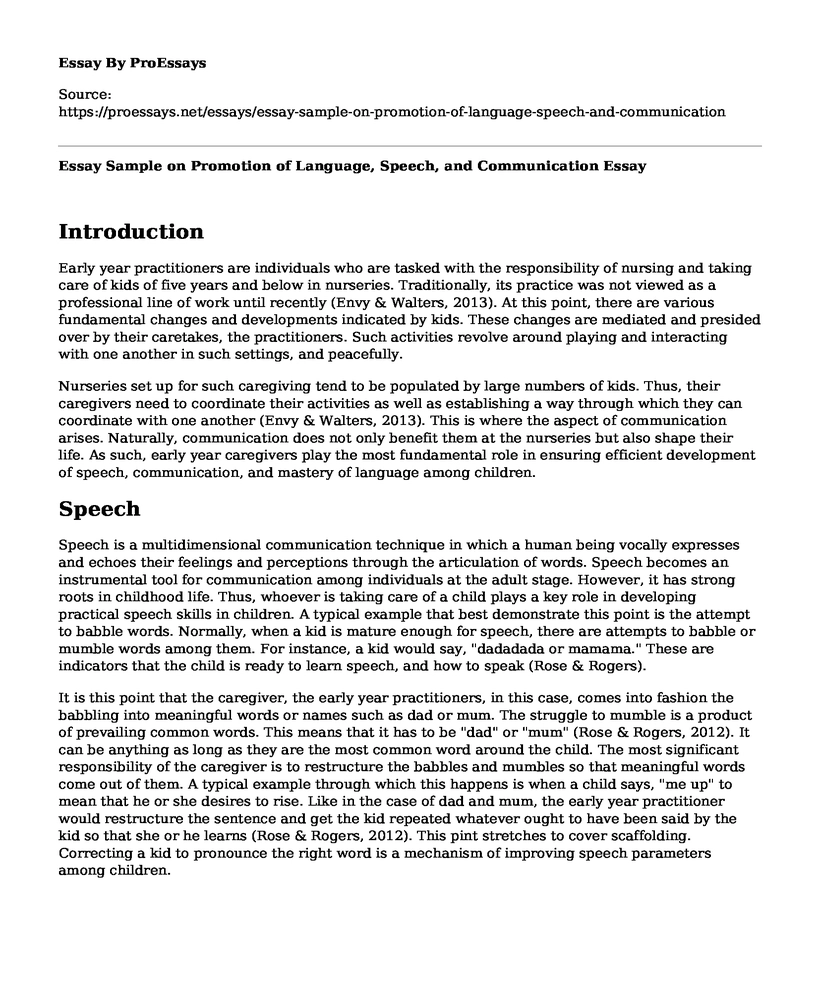 Essay Sample on Promotion of Language, Speech, and Communication