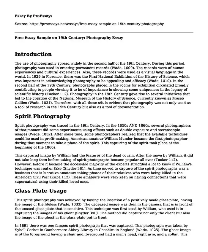 Free Essay Sample on 19th Century: Photography