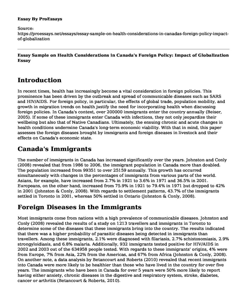 Essay Sample on Health Considerations in Canada's Foreign Policy: Impact of Globalization