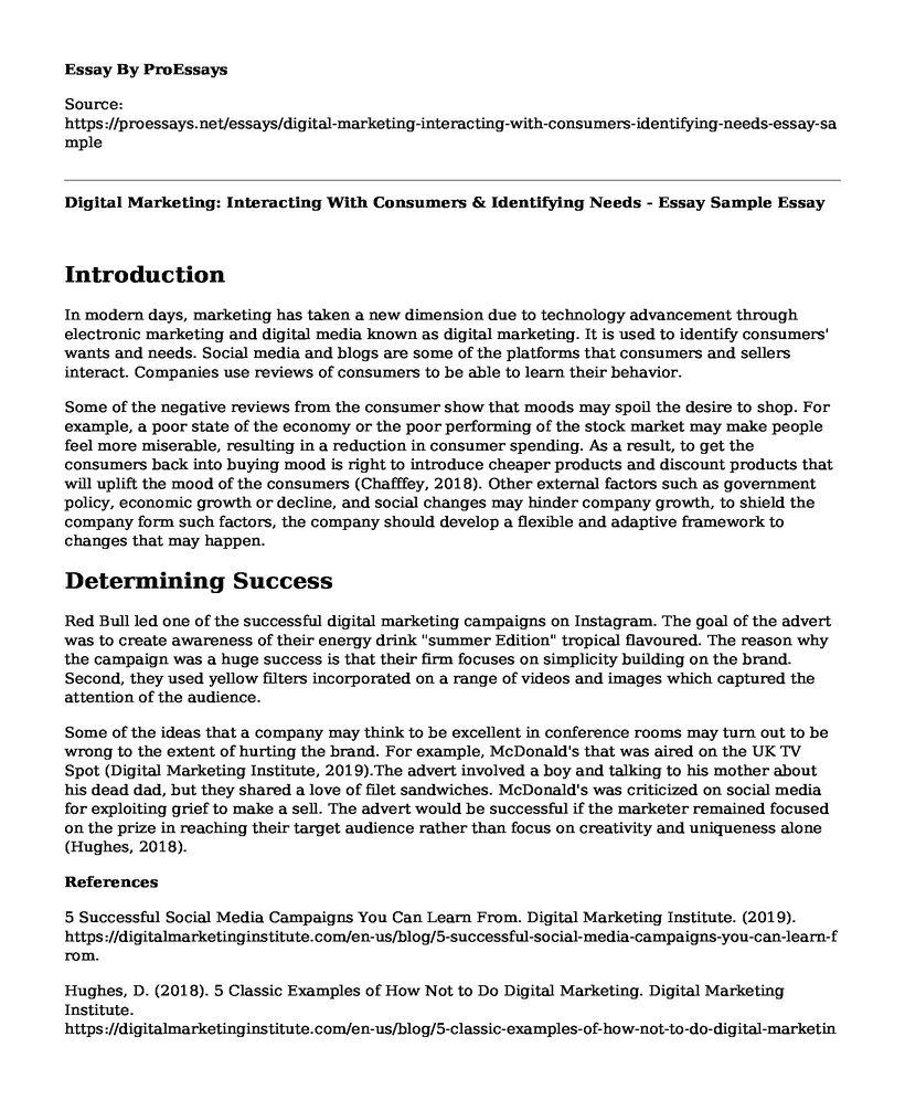 Digital Marketing: Interacting With Consumers & Identifying Needs - Essay Sample
