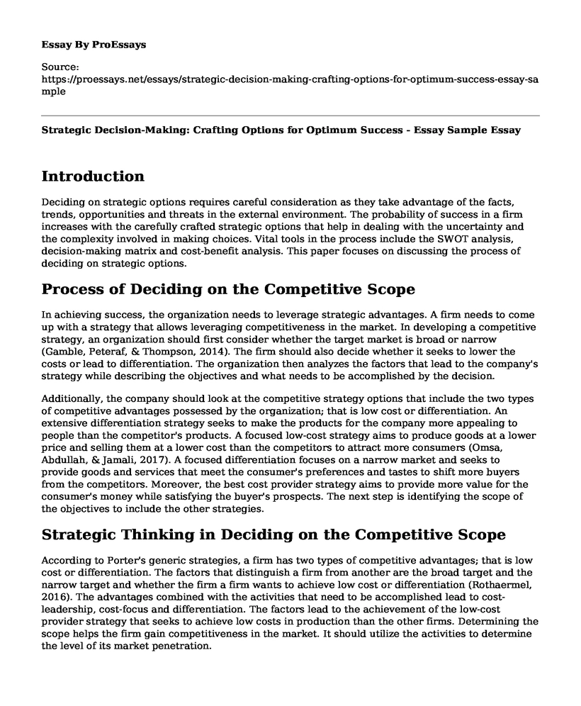 Strategic Decision-Making: Crafting Options for Optimum Success - Essay Sample