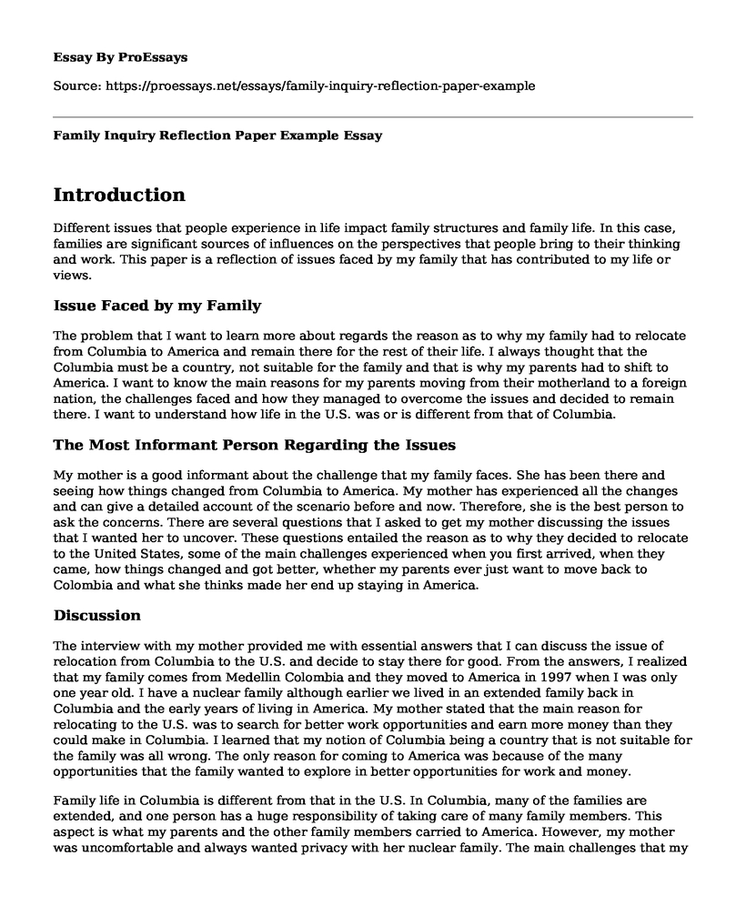  Family Inquiry Reflection Paper Example Free Essay Term Paper 